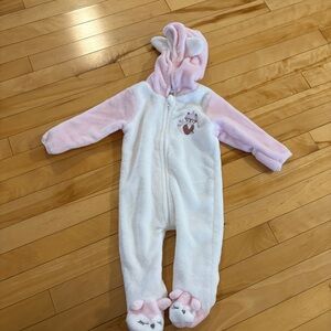 Penelope Mack Hooded Baby Bunting Suit Size 6-9 Months white pink fox feet mitts